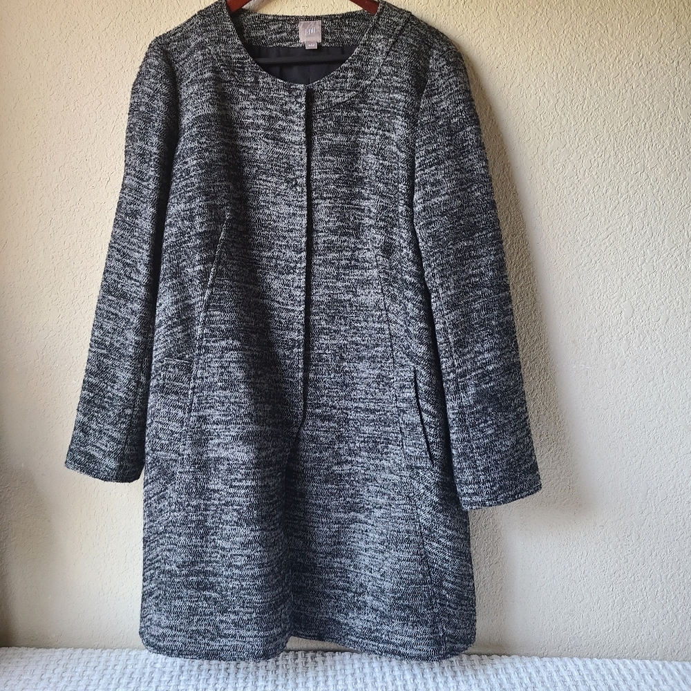 J. Jill Black Grey Wool Blend Button Front Coat Jacket Snaps Women's Size L